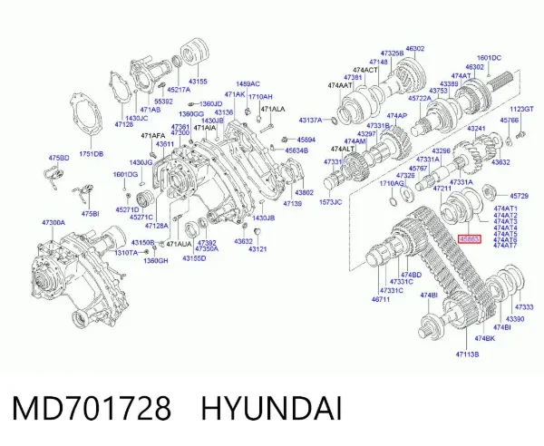 Rolamento da árvore secundária da Caixa de Mudança MD701728 Hyundai/Kia