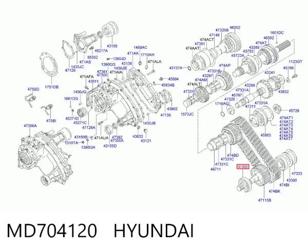 Rolamento da caixa de transferência, da árvore de saída, dianteiro MD704120 Hyundai/Kia