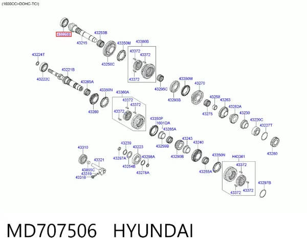 Rolamento da árvore intermédia da Caixa de Mudança MD707506 Hyundai/Kia