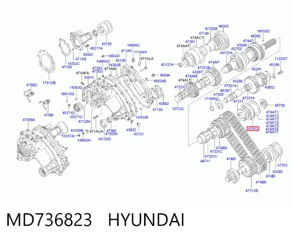 Rolamento da árvore secundária da Caixa de Mudança MD736823 Hyundai/Kia