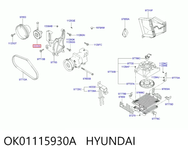 Rolo de reguladora de tensão da correia de transmissão OK01115930A Hyundai/Kia
