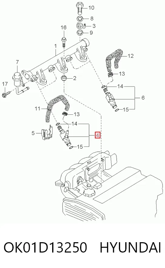 Injetor de injeção de combustível OK01D13250 Hyundai/Kia