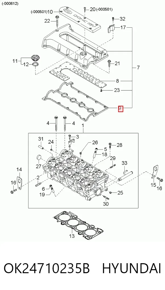 Vedante de tampa de válvulas de motor OK24710235B Hyundai/Kia
