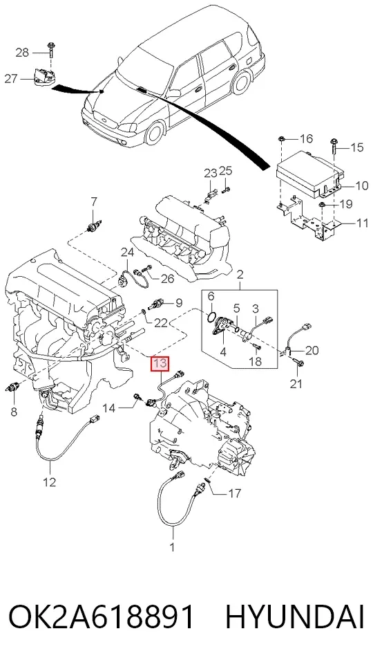 Sensor de posição (de revoluções) de cambota OK2A618891 Hyundai/Kia