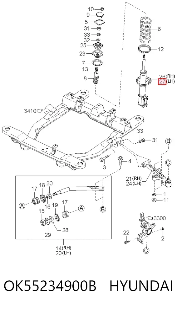 Amortecedor dianteiro esquerdo OK55234900B Hyundai/Kia