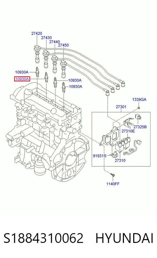 Vela de ignição S1884310062 Hyundai/Kia