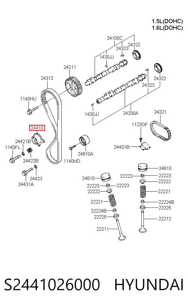Rolo de reguladora de tensão da correia do mecanismo de distribuição de gás S2441026000 Hyundai/Kia