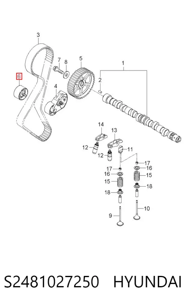 Rolo parasita da correia do mecanismo de distribuição de gás S2481027250 Hyundai/Kia