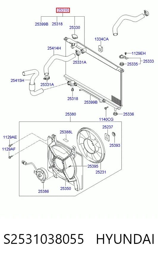 Radiador de esfriamento de motor S2531038055 Hyundai/Kia