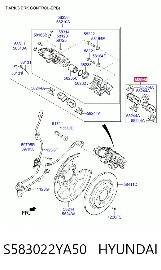Sapatas do freio traseiras de disco S583022YA50 Hyundai/Kia