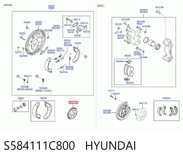Disco do freio traseiro S584111C800 Hyundai/Kia
