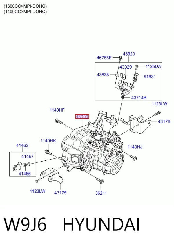 Caixa de Mudança montada (caixa mecânica de velocidades) W9J6 Hyundai/Kia