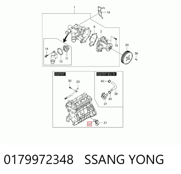 Vedante de termostato 0179972348 Ssang Yong