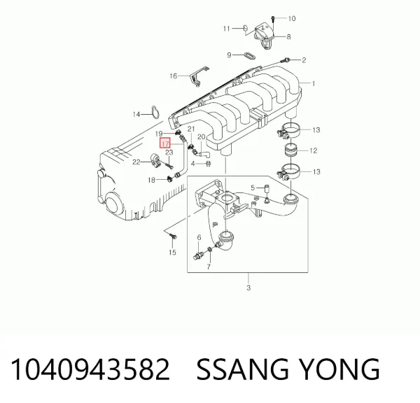 Cano derivado de ventilação de cárter (de separador de óleo) 1040943582 Ssang Yong