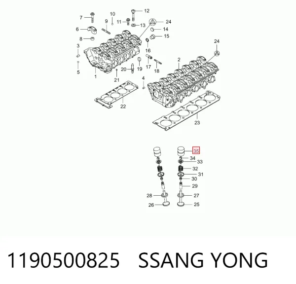 Compensador hidrâulico (empurrador hidrâulico), empurrador de válvulas 1190500825 Ssang Yong
