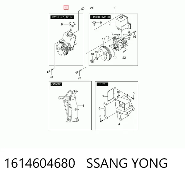 Bomba da Direção hidrâulica assistida 1614604680 Ssang Yong
