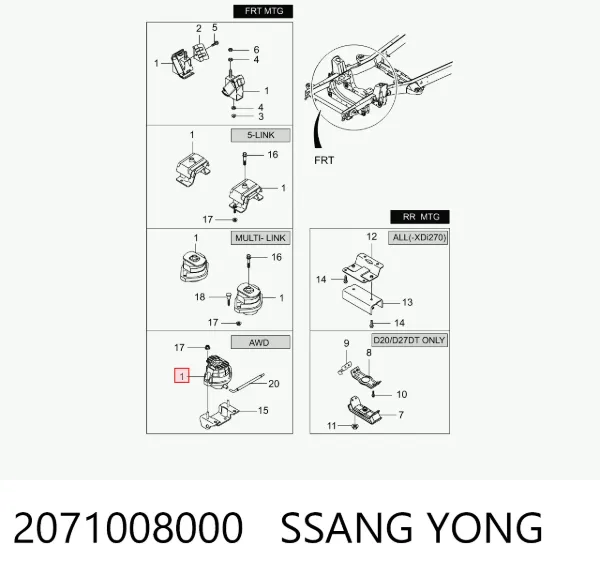 Coxim (suporte) esquerdo/direito de motor 2071008000 Ssang Yong