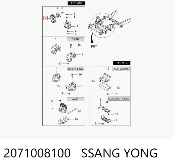 Coxim (suporte) esquerdo/direito de motor 2071008100 Ssang Yong