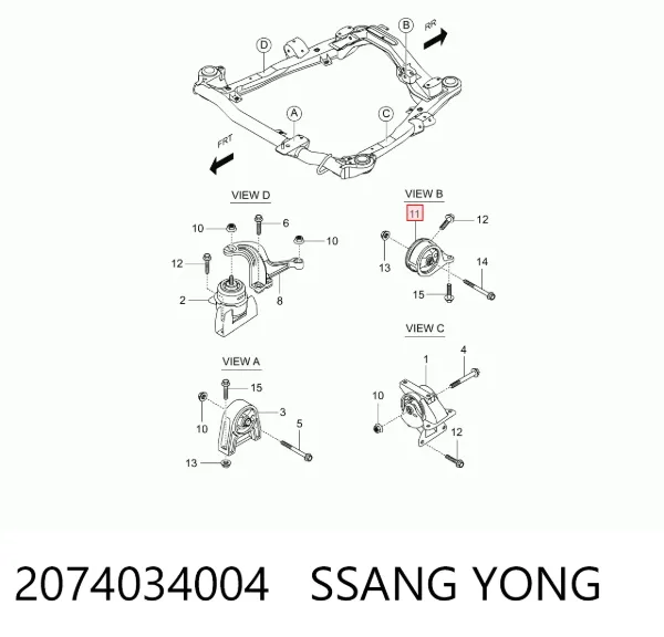 Coxim (suporte) traseiro de motor 2074034004 Ssang Yong