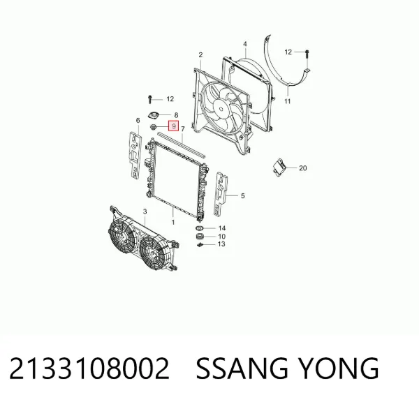 Coxim superior de fixação do radiador 2133108002 Ssang Yong