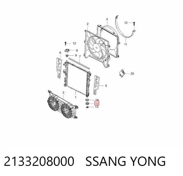 Consola (coxim de fixação) inferior do radiador 2133208000 Ssang Yong