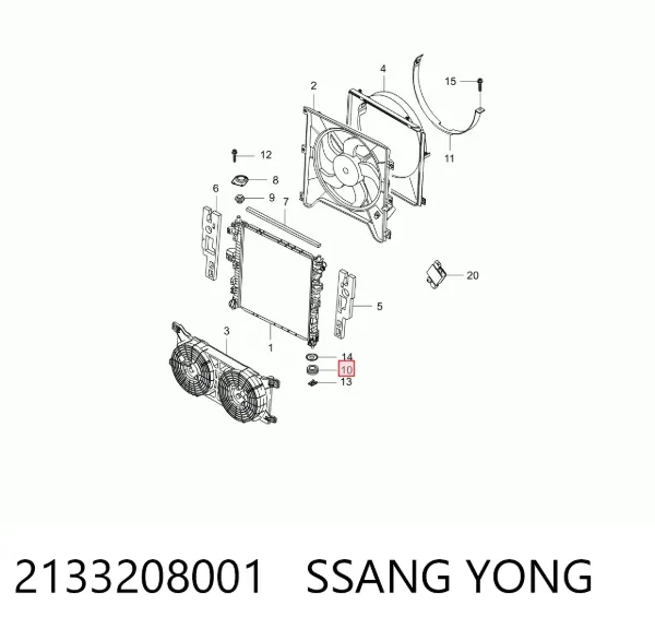 Consola (coxim de fixação) inferior do radiador 2133208001 Ssang Yong
