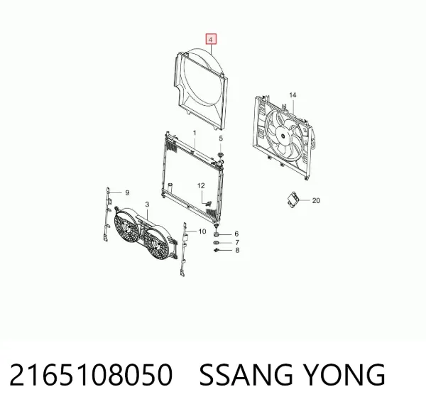 Difusor do radiador de esfriamento 2165108050 Ssang Yong