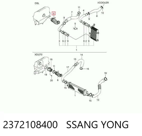Cano derivado de ar do medidor de consumo do ar SsangYong Rexton I