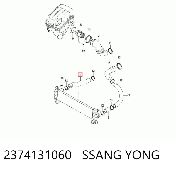 Mangueira (cano derivado) de intercooler 2374131060 Ssang Yong