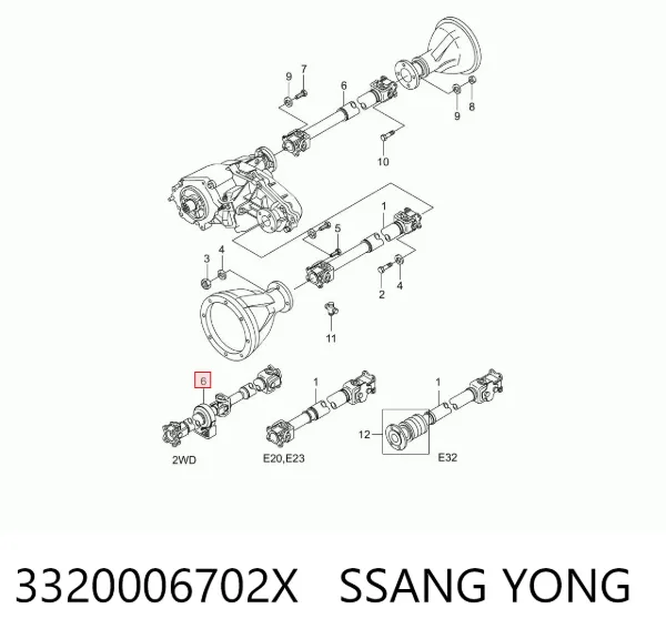 Junta universal traseira montada 3320006702X Ssang Yong