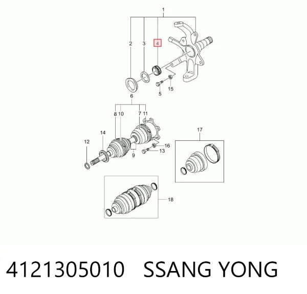 Rolamento do pino de apoio dianteiro 4121305010 Ssang Yong