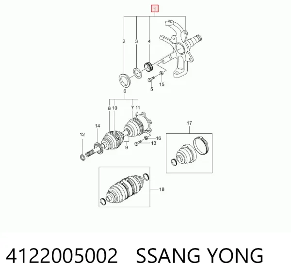 Pino moente (extremidade do eixo) dianteiro direito 4122005002 Ssang Yong