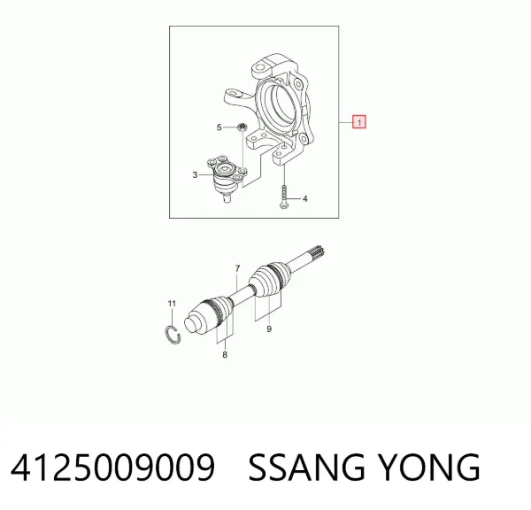 Pino moente (extremidade do eixo) dianteiro esquerdo 4125009009 Ssang Yong