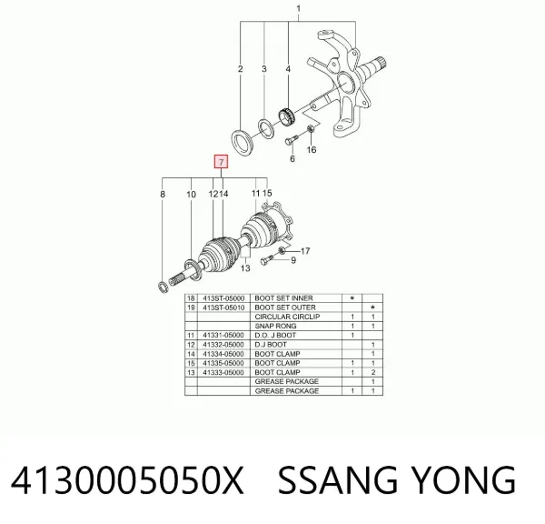 Semieixo (acionador) dianteiro 4130005050X Ssang Yong