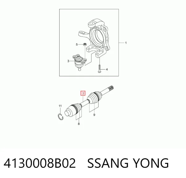 Semieixo (acionador) dianteiro 4130008B02 Ssang Yong
