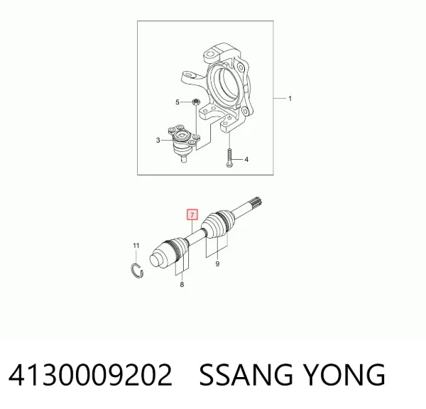 Semieixo (acionador) dianteiro esquerdo 4130009202 Ssang Yong
