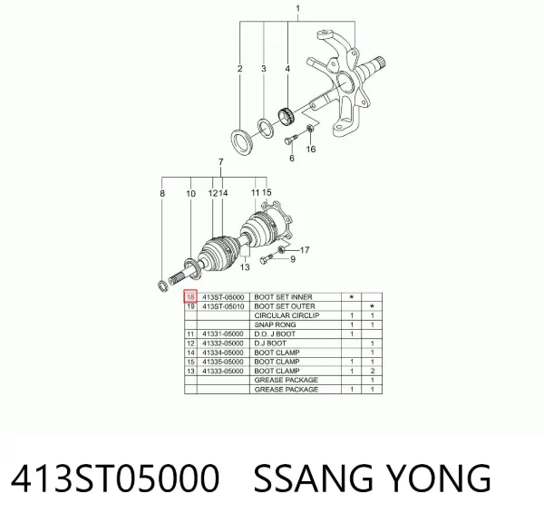 Bota de proteção interna de junta homocinética do semieixo dianteiro 413ST05000 Ssang Yong
