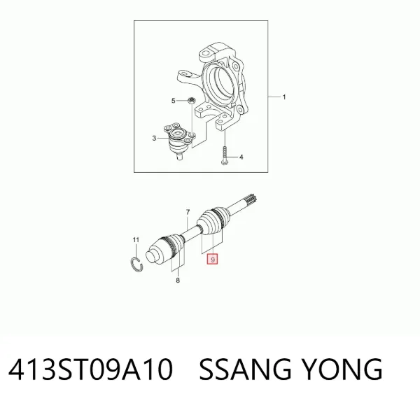 Bota de proteção interna de junta homocinética do semieixo dianteiro SsangYong Kyron 
