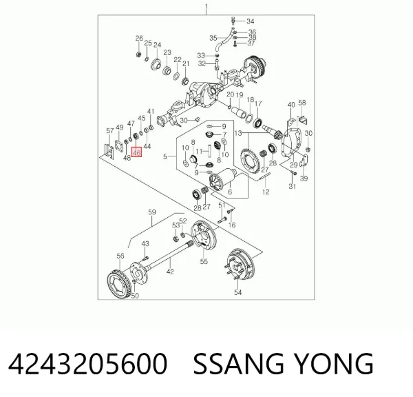 Anel de travagem de rolamento do semieixo traseiro 4243205600 Ssang Yong