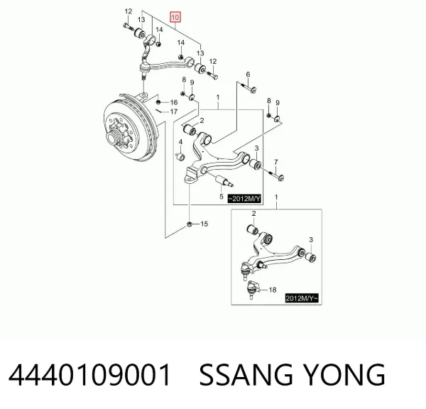 Braço oscilante superior esquerdo de suspensão dianteira 4440109001 Ssang Yong