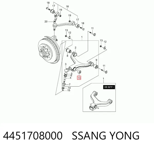 Bloco silencioso dianteiro do braço oscilante inferior 4451708000 Ssang Yong