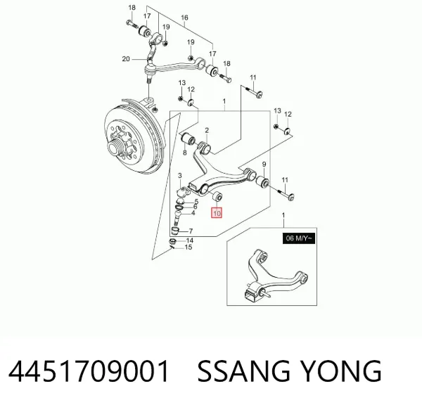 Bloco silencioso dianteiro do braço oscilante inferior 4451709001 Ssang Yong