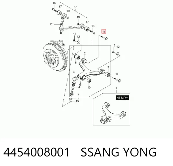 Parafuso de fixação de braço oscilante dianteiro, inferior 4454008001 Ssang Yong