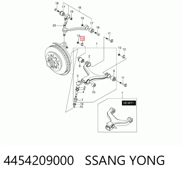 Arruela de parafuso de fixação de braço oscilante dianteiro inferior 4454209000 Ssang Yong