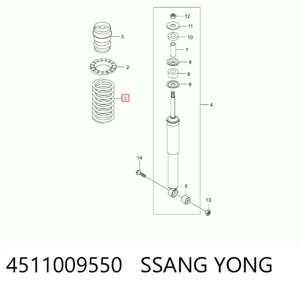 Mola traseira direita 4511009550 Ssang Yong