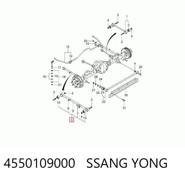 Braço oscilante (tração) longitudinal inferior esquerdo de suspensão traseira 4550109000 Ssang Yong