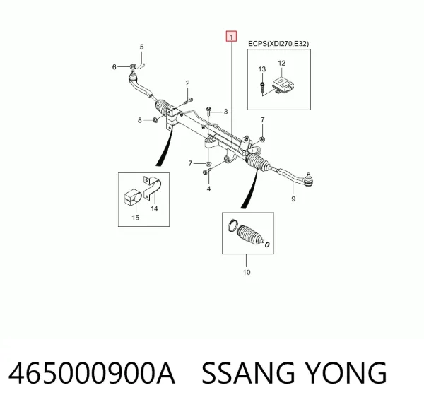 Cremalheira da direção 465000900A Ssang Yong