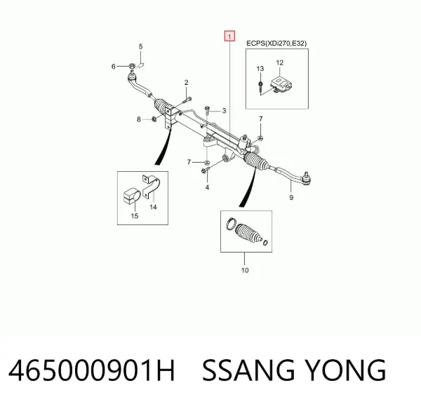Cremalheira da direção 465000901H Ssang Yong