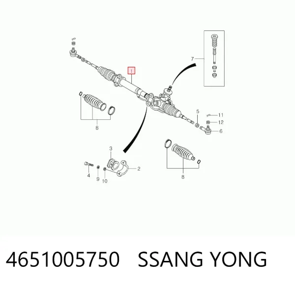 Cremalheira da direção 4651005750 Ssang Yong