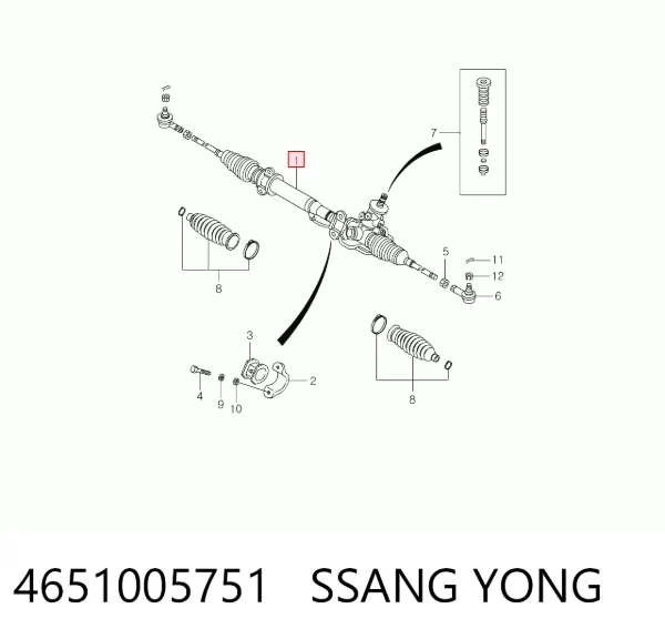 Cremalheira da direção 4651005751 Ssang Yong